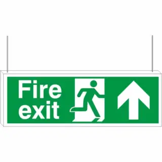 Rigid Plastic (3mm) Fire Exit Up Arrow Double Sided Hanging Sign