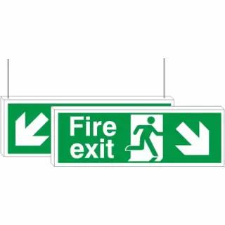 Rigid Plastic (3mm) Fire Exit Down Arrow Down Left/Right Double Sided Hanging Sign