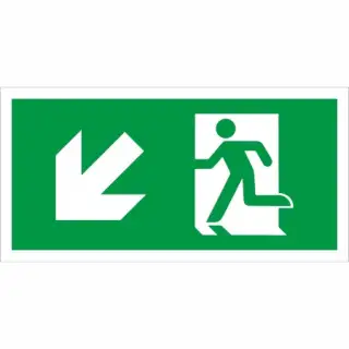 Rigid Plastic (1mm) Fire Exit Symbol Only with Arrow Down Left Sign