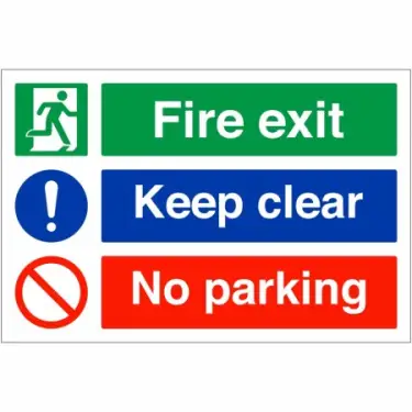 Click Here To Enlarge This Photo Of Rigid Plastic (2mm) "Fire Exit Keep Clear - No Parking" Sign