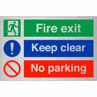 Brushed Aluminium (3mm) "Fire Exit Keep Clear - No Parking" Sign