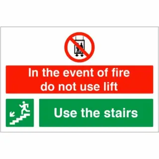 Rigid Plastic (2mm) "In The Event Of Fire Do Not Use Lift - Use Stairs" Down Left Sign