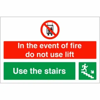 Rigid Plastic (2mm) "In The Event Of Fire Do Not Use Lift - Use Stairs" Down Right Sign