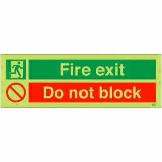 Photoluminescent (Glow in the Dark) Self Adhesive (Class C) "Fire Exit - Do Not Block" Sign