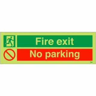 Photoluminescent (Glow in the Dark) Self Adhesive (Class C) "Fire Exit - No Parking" Sign
