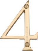 C1560 4-PB Heritage Brass Numeral 4 Face Fix 76mm (3") Polished Brass Finish