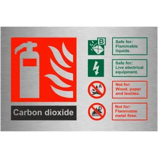 Brushed Aluminium (3mm) Carbon Dioxide Fire Identification Sign - 150mm x 100mm