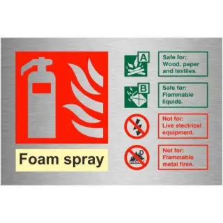 Brushed Aluminium (3mm) Foam Spray Fire Extinguisher ID Sign - 150mm x 100mm