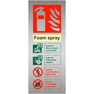 Brushed Aluminium (3mm) Foam Spray Fire Extinguisher ID Sign - 75mm x 200mm
