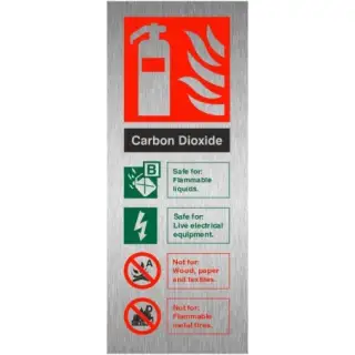 Brushed Aluminium (3mm) Carbon Dioxide Fire Extinguisher ID Sign - 75mm x 200mm