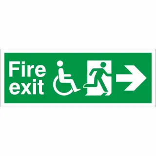 Rigid Plastic (1mm) Refuge Fire Exit Right Sign - 400mm x 150mm