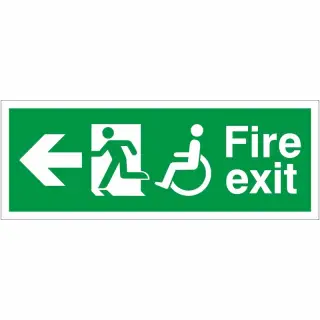 Rigid Plastic (1mm) Refuge Fire Exit Left Sign - 400mm x 150mm