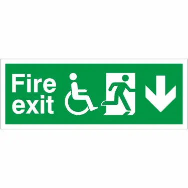 Click Here To Enlarge This Photo Of Rigid Plastic (1mm) Refuge Fire Exit Down Sign - 400mm x 150mm