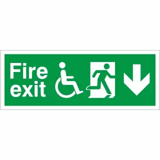 Rigid Plastic (1mm) Refuge Fire Exit Down Sign - 400mm x 150mm