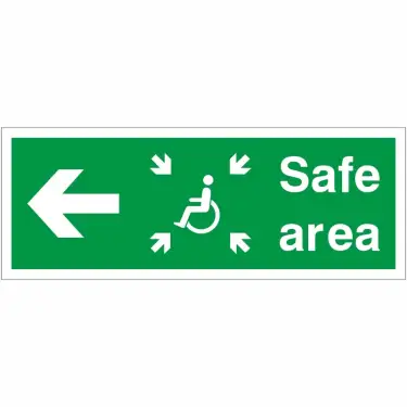 Click Here To Enlarge This Photo Of Rigid Plastic (1mm) Safe Area Left Refuge Sign - 400mm x 150mm