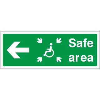 Rigid Plastic (1mm) Safe Area Left Refuge Sign - 400mm x 150mm
