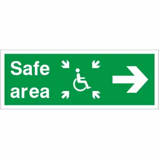 Rigid Plastic (1mm) Safe Area Right Refuge Sign - 400mm x 150mm