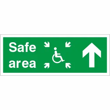 Click Here To Enlarge This Photo Of Rigid Plastic (1mm) Safe Area Up Refuge Sign - 400mm x 150mm