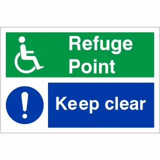 Rigid Plastic (1mm) Refuge Point Keep Clear Sign - 300mm x 200mm