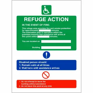 Rigid Plastic (1mm) Fire Action Refuge Sign - 150mm x 200mm