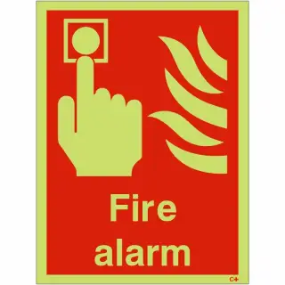 Photoluminescent (Glow in the Dark) Self Adhesive (Class C) Fire Alarm Sign