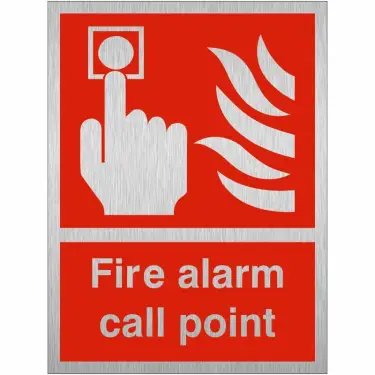 Click Here To Enlarge This Photo Of Brushed Aluminium (3mm) Fire Alarm Call Point Sign