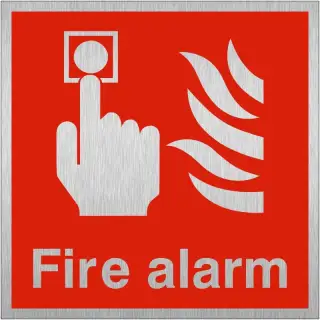 Brushed Aluminium (3mm) Fire Alarm Sign (Square) - 200mm x 200mm