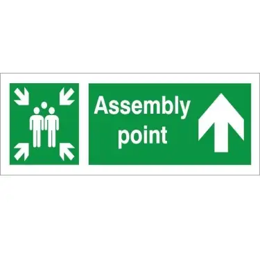 Click Here To Enlarge This Photo Of Rigid Plastic (1mm) Assembly Point Arrow Up Sign - 400mm x 150mm