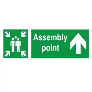 Rigid Plastic (1mm) Assembly Point Arrow Up Sign - 400mm x 150mm