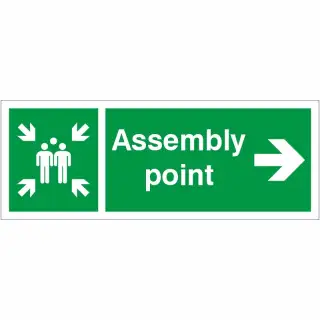 Rigid Plastic (1mm) Assembly Point Arrow Right Sign - 400mm x 150mm
