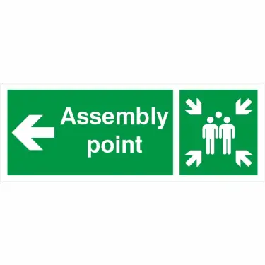 Click Here To Enlarge This Photo Of Rigid Plastic (1mm) Assembly Point Arrow Left Sign - 400mm x 150mm