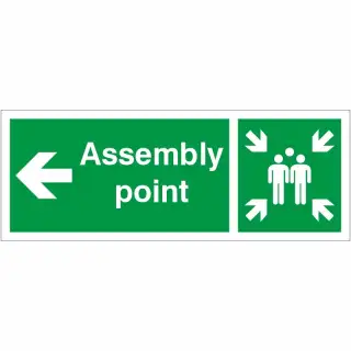 Rigid Plastic (1mm) Assembly Point Arrow Left Sign - 400mm x 150mm