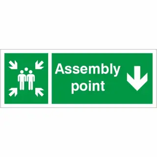 Self Adhesive Vinyl Assembly Point Down Sign - 400mm x 150mm