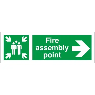 Click Here To Enlarge This Photo Of Self Adhesive Vinyl Fire Assembly Point Sign With Right Arrow - 400mm x 150mm