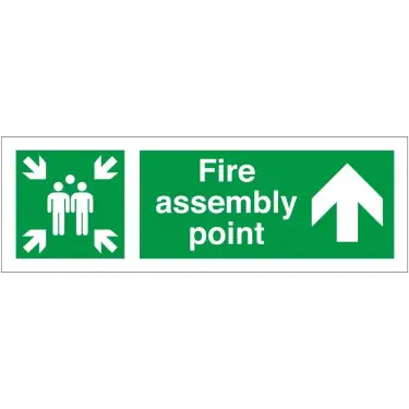 Click Here To Enlarge This Photo Of Self Adhesive Vinyl Fire Assembly Point Sign With Up Arrow - 400mm x 150mm