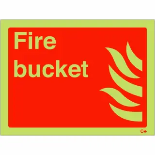 Photoluminescent (Glow in the Dark) Self Adhesive (Class C) Fire Bucket Sign - 200mm x 150mm