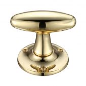 FB503 - Zoo Hardware Fulton & Bray Extended Oval Mortice Knob Furniture (Unsprung) 60mm Rose dia. Polished Brass