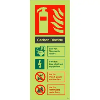Photoluminescent (Glow in the Dark) Self Adhesive (Class C) Carbon Dioxide Fire Extinguisher ID Sign - 75mm x 200mm