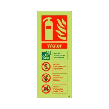 Click Here To Enlarge This Photo Of Photoluminescent (Glow in the Dark) Self Adhesive (Class C) Water Fire Extinguisher ID Sign - 75mm x 200mm