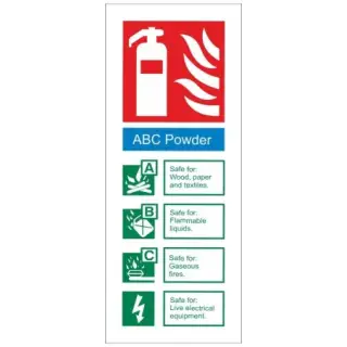 Self Adhesive Vinyl ABC Powder Fire Extinguisher ID Sign - 75mm x 200mm