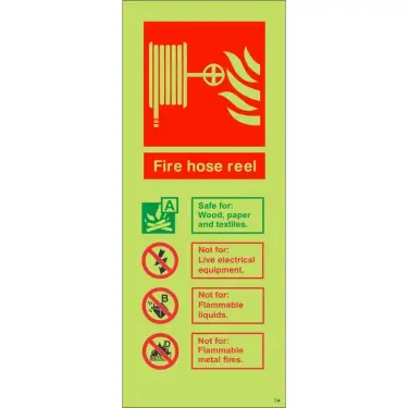 Click Here To Enlarge This Photo Of Photoluminescent (Glow in the Dark) Self Adhesive (Class C) Fire Hose Reel Sign - 75mm x 200mm