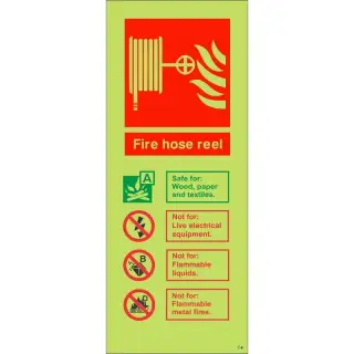 Photoluminescent (Glow in the Dark) Self Adhesive (Class C) Fire Hose Reel Sign - 75mm x 200mm