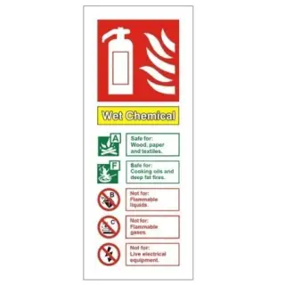 Self Adhesive Vinyl Wet Chemical Fire Extinguisher ID Sign - 75mm x 200mm