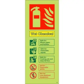 Photoluminescent (Glow in the Dark) Self Adhesive (Class C) Wet Chemical Fire Extinguisher ID Sign - 75mm x 200mm
