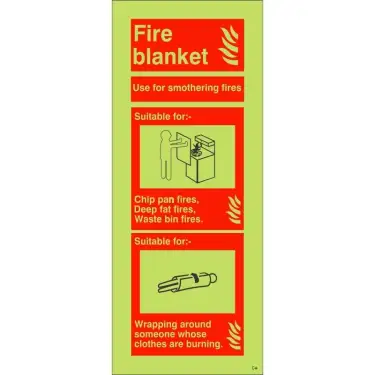 Click Here To Enlarge This Photo Of Photoluminescent (Glow in the Dark) Self Adhesive (Class C) Fire Blanket Sign - 75mm x 200mm