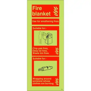 Photoluminescent (Glow in the Dark) Self Adhesive (Class C) Fire Blanket Sign - 75mm x 200mm
