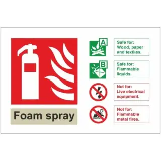 Self Adhesive Vinyl Foam Spray Fire Extinguisher ID Sign - 150mm x 100mm
