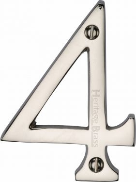Click Here To Enlarge This Photo Of C1560 4-PNF Heritage Brass Numeral 4 Face Fix 76mm (3") Polished Nickel Finish