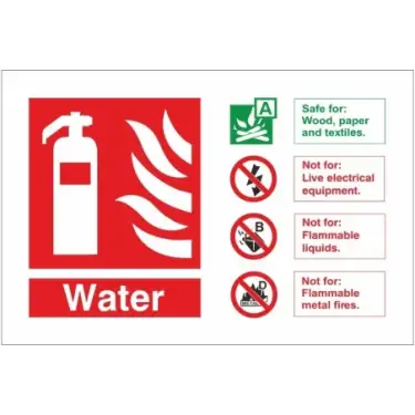 Click Here To Enlarge This Photo Of Self Adhesive Vinyl Water Fire Extinguisher ID Sign - 150mm x 100mm