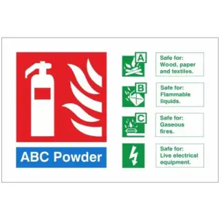 Self Adhesive Vinyl ABC Powder Fire Extinguisher ID Sign - 150mm x 100mm